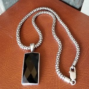 Vintage Silpada Sterling Silver Popcorn Necklace & Black Onyx Pendant